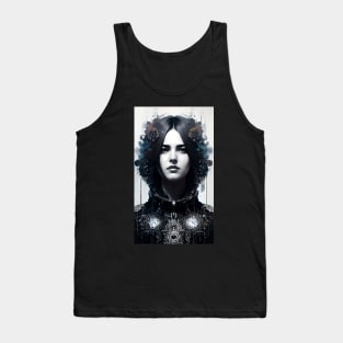 Black and White Portrait of a Girl with flowers Tank Top